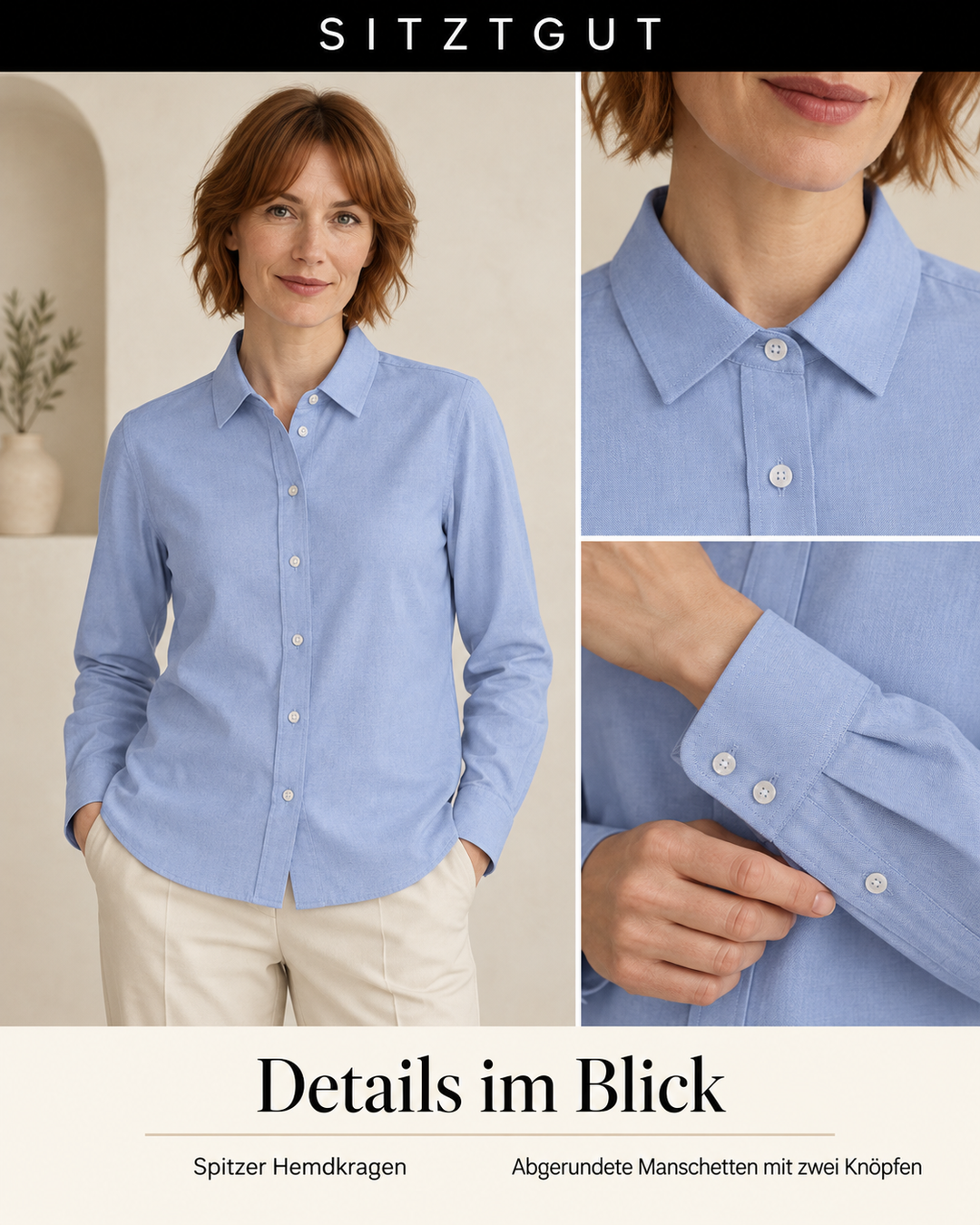 Sitztgut Hemdbluse Oxfordblau - Details