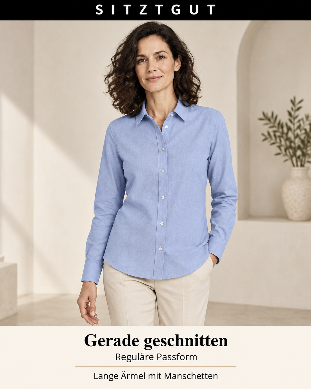 Sitztgut Hemdbluse Oxfordblau - Passform