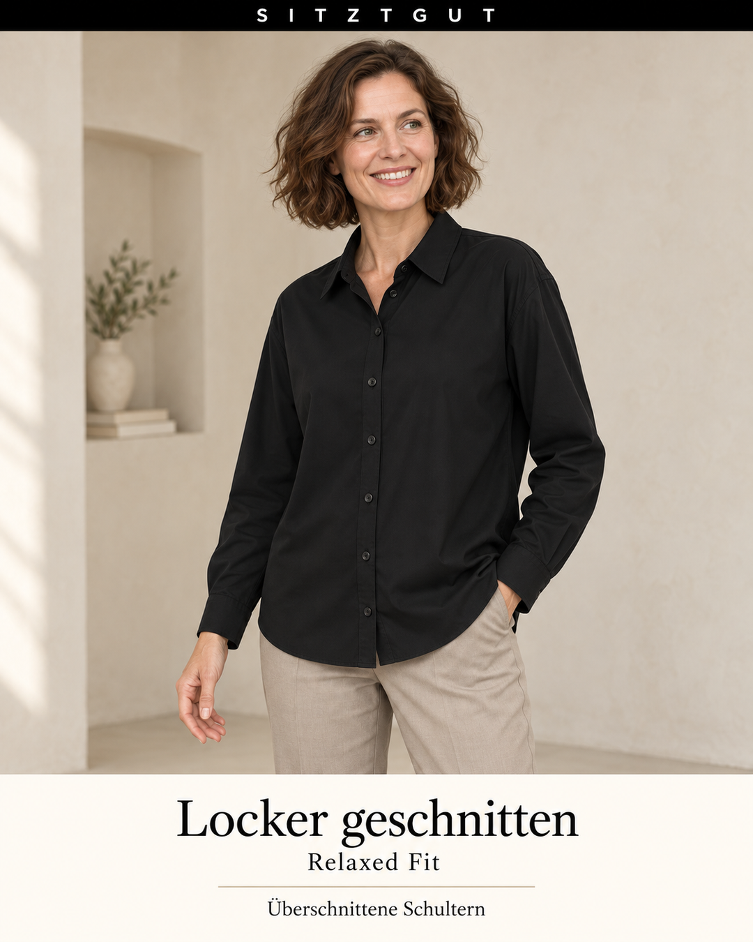 Sitztgut Hemdbluse Schwarz - Passform