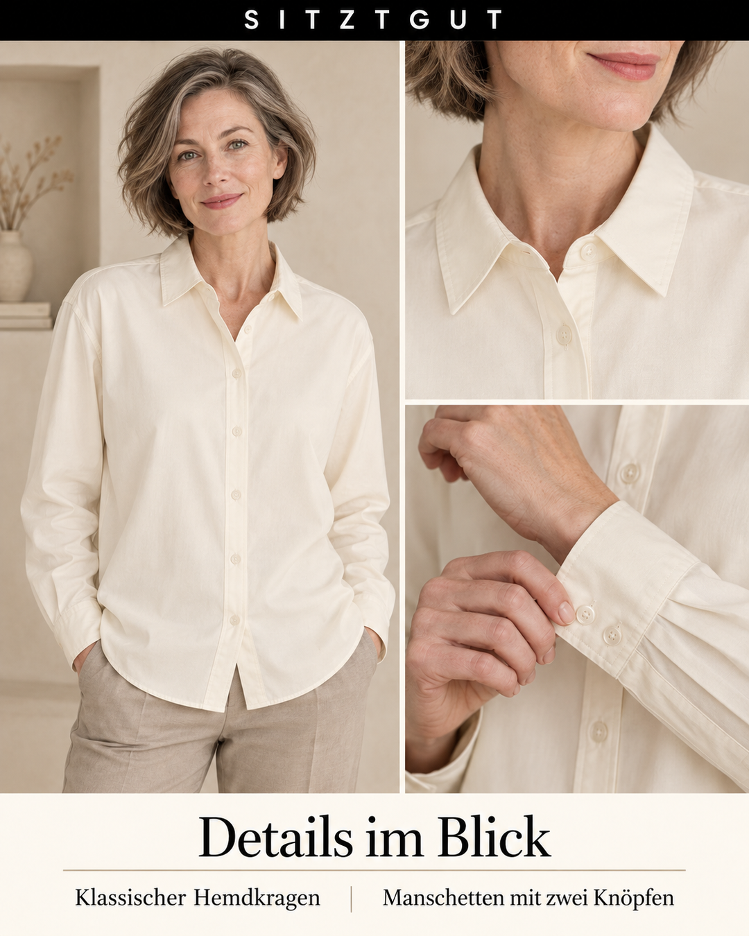 Sitztgut Hemdbluse Creme - Details