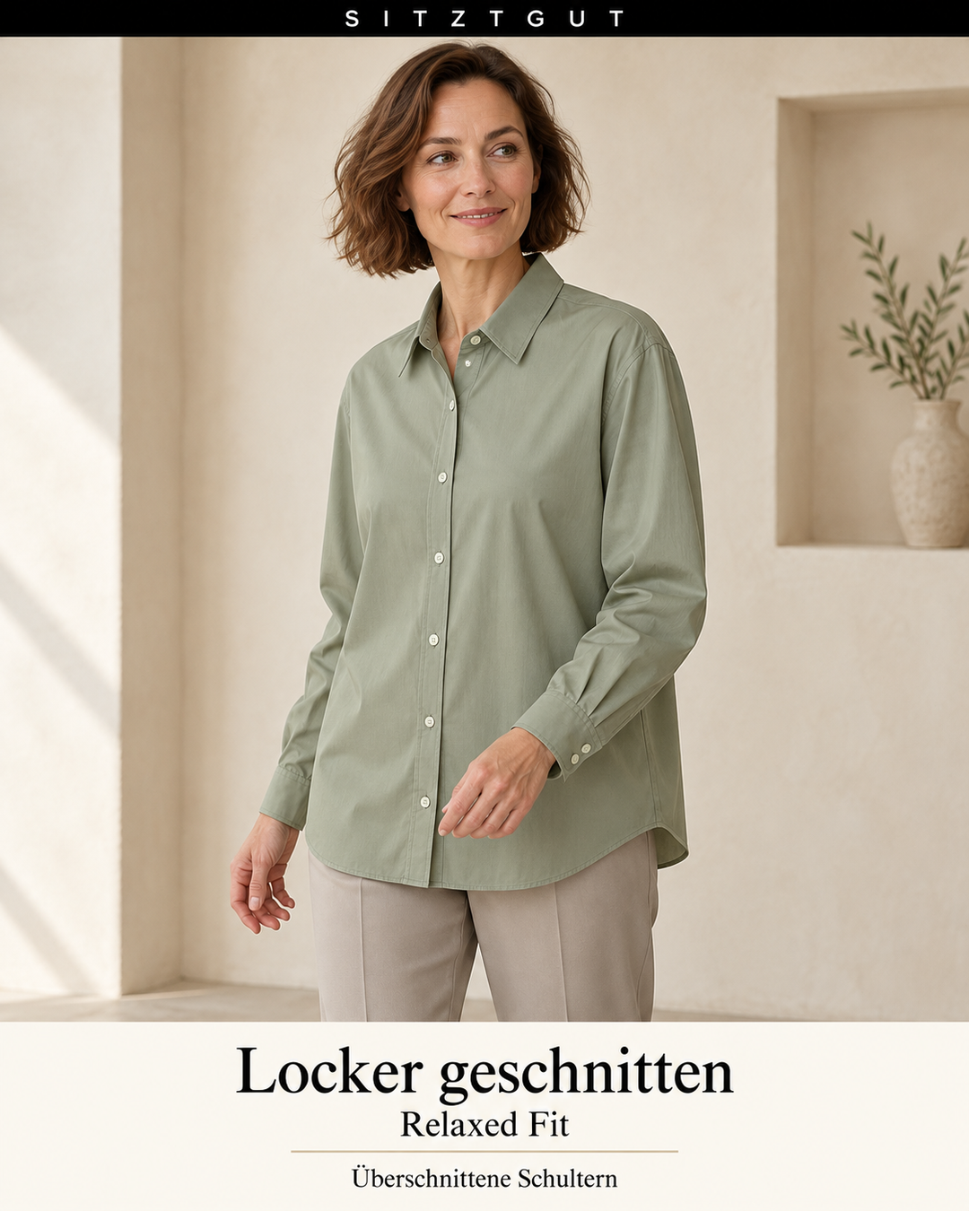 Sitztgut Hemdbluse Hellkhaki - Passform