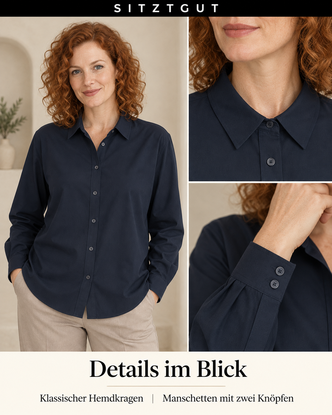 Sitztgut Hemdbluse Marine - Details