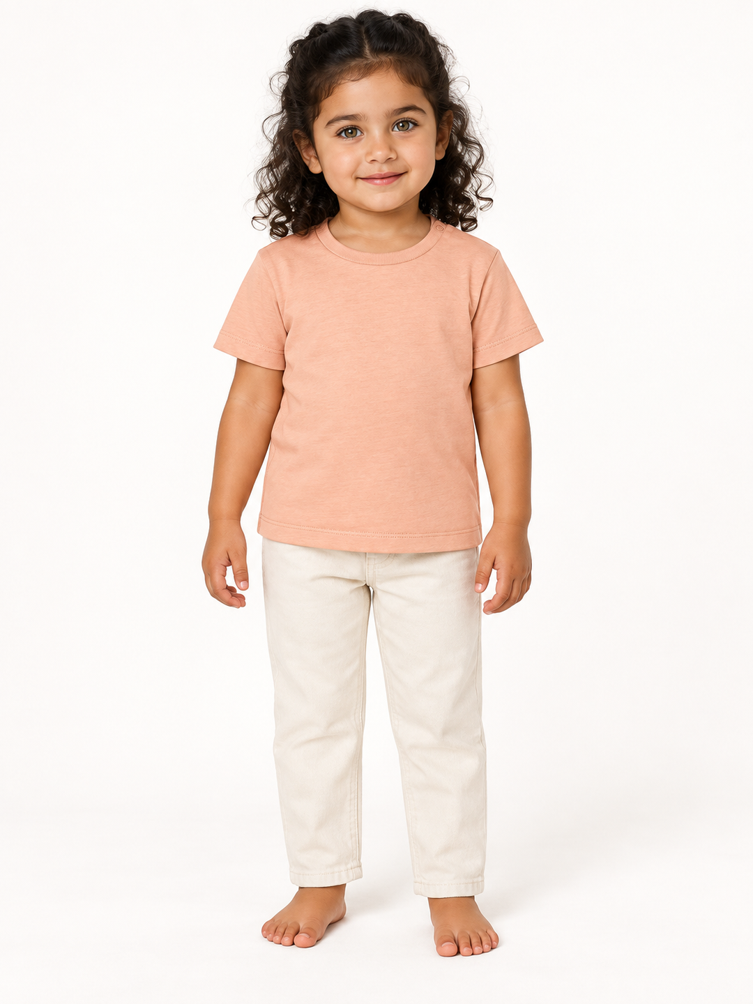 Baby T-Shirt in Pfirsich – Modelansicht
