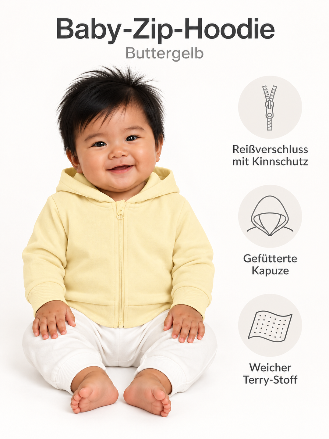 Baby Zip-Hoodie in Buttergelb – Produktdetails