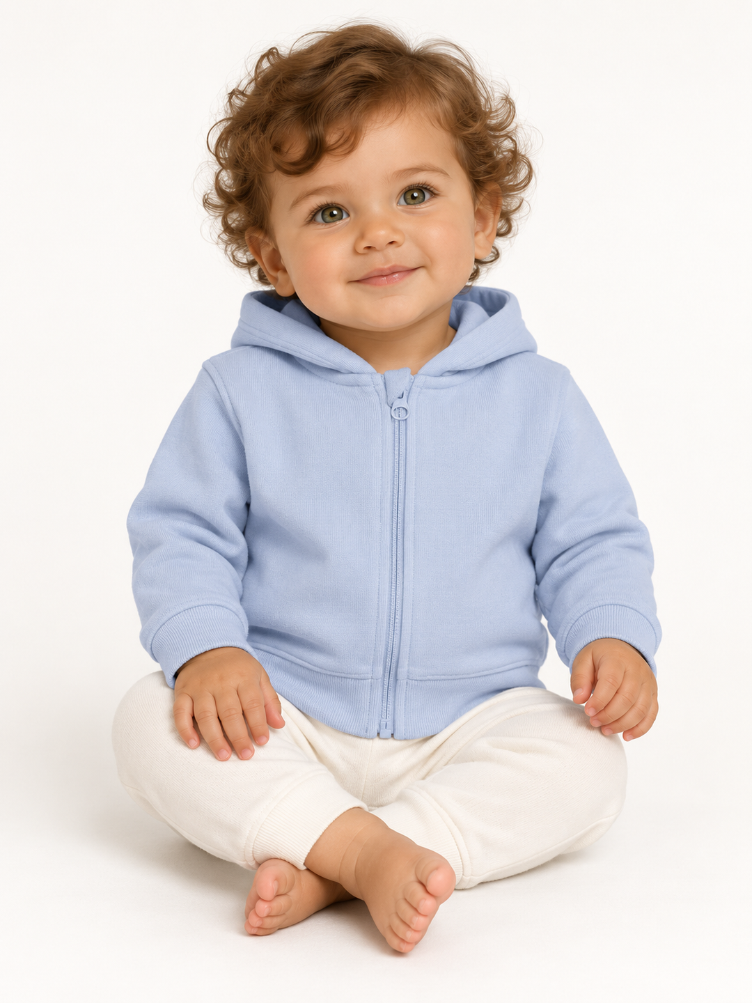 Baby Zip-Hoodie in Hellblau – Modelansicht