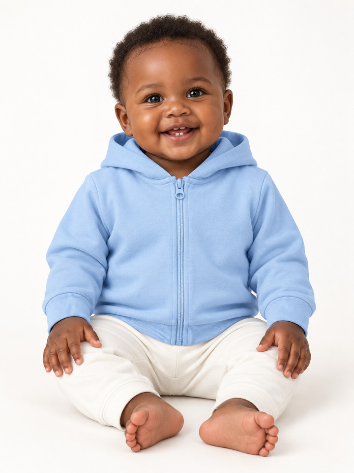 Baby Zip-Hoodie in Jeansblau – Modelansicht