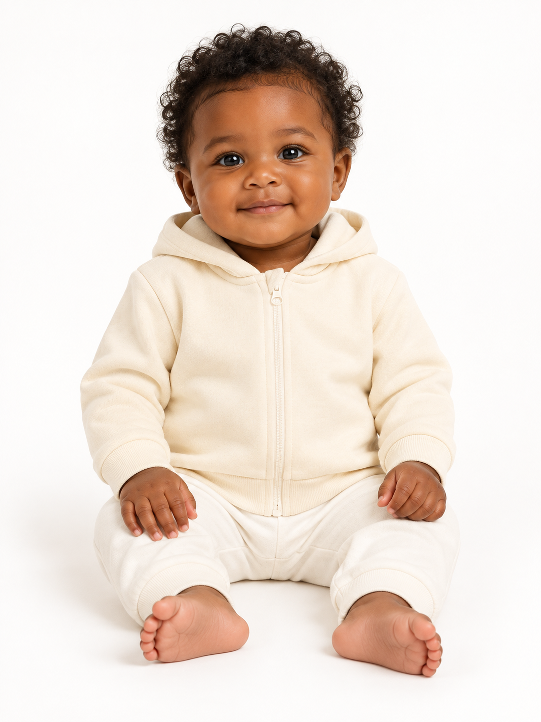 Baby Zip-Hoodie in Natur – Modelansicht