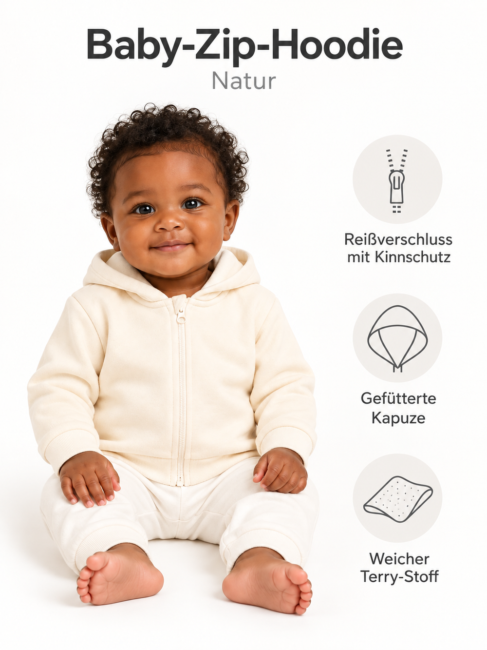 Baby Zip-Hoodie in Natur – Produktdetails