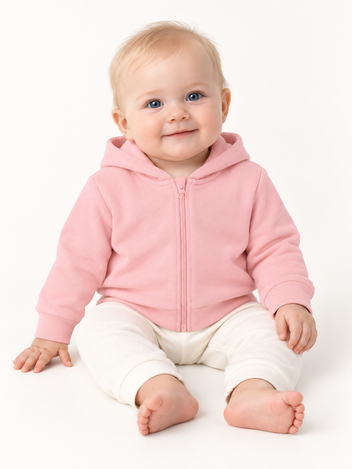 Baby Zip-Hoodie in Rosa – Modelansicht