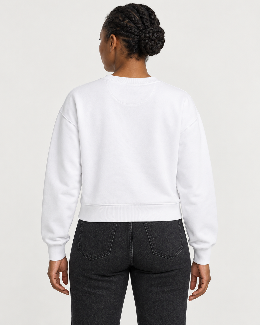 Sitztgut Damen-Sweatshirt aus Baumwolle, kurz geschnitten – Weiß – Rückenansicht