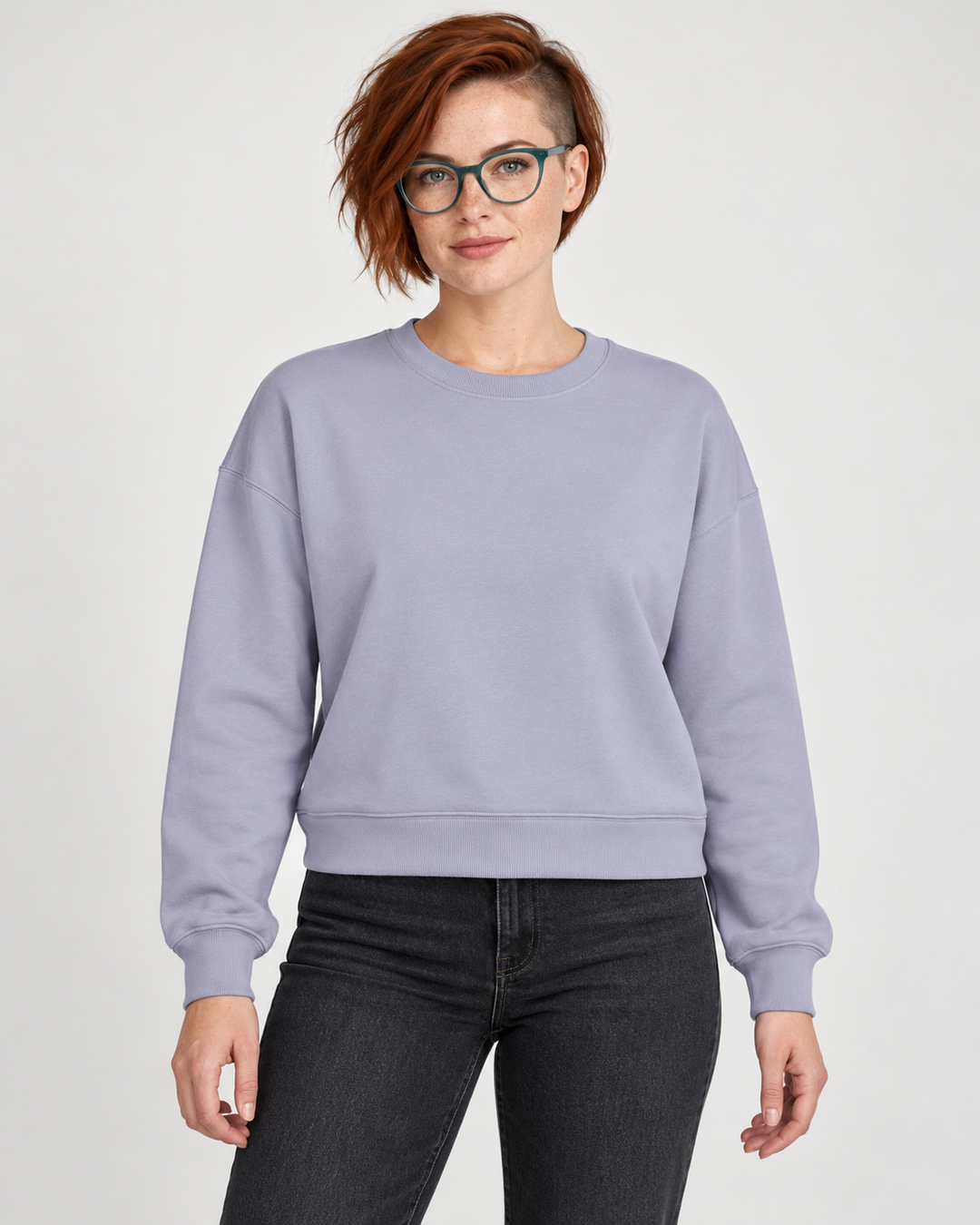 Sitztgut Damen-Sweatshirt aus Baumwolle, kurz geschnitten – Lavender – Vorderansicht