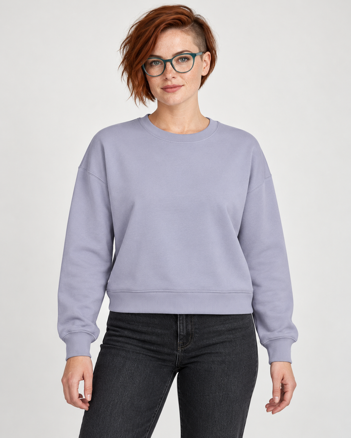 Sitztgut Damen-Sweatshirt aus Baumwolle, kurz geschnitten – Lavender – Vorderansicht