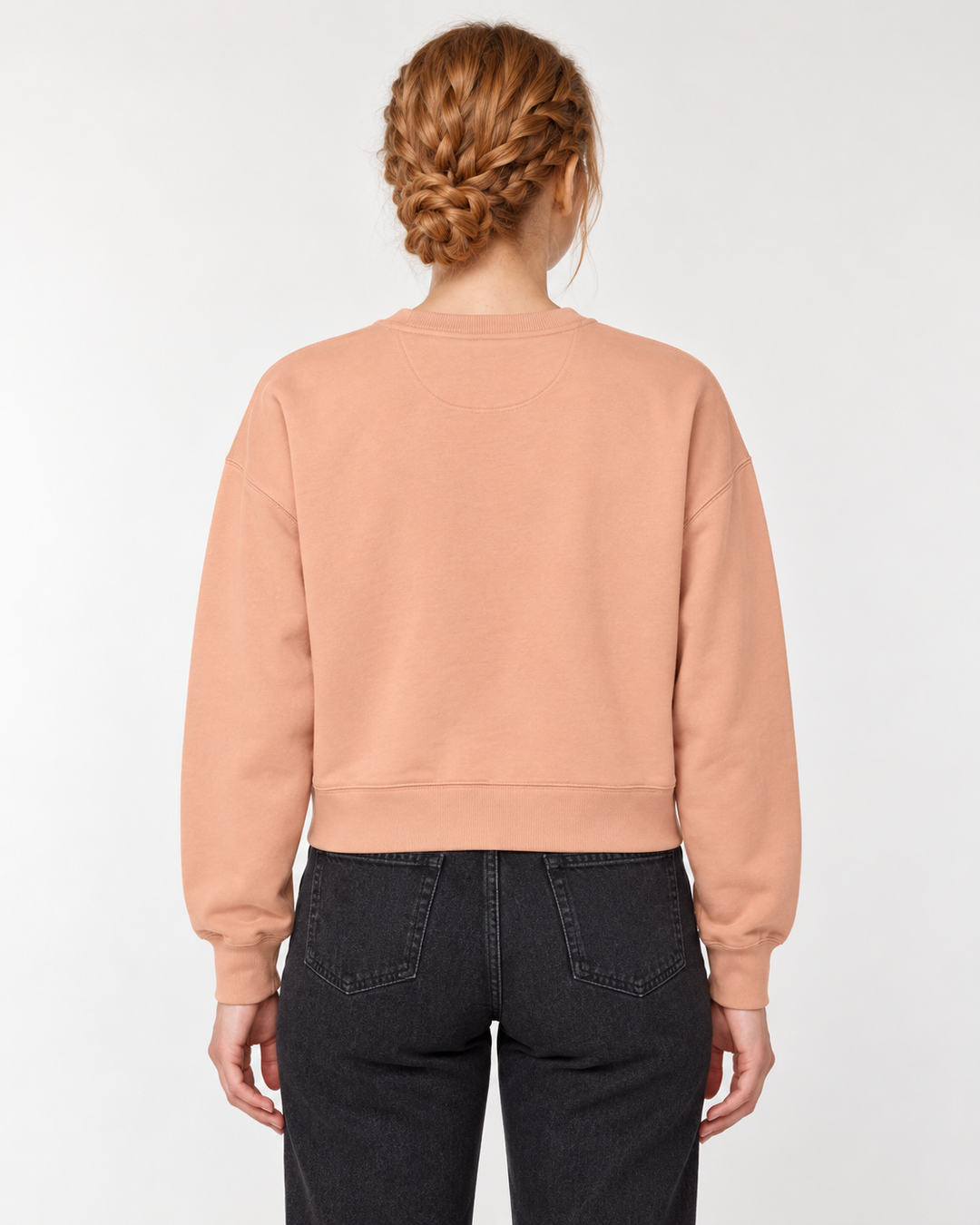 Sitztgut Damen-Sweatshirt aus Baumwolle, kurz geschnitten – Fraiche Peche – Rückenansicht