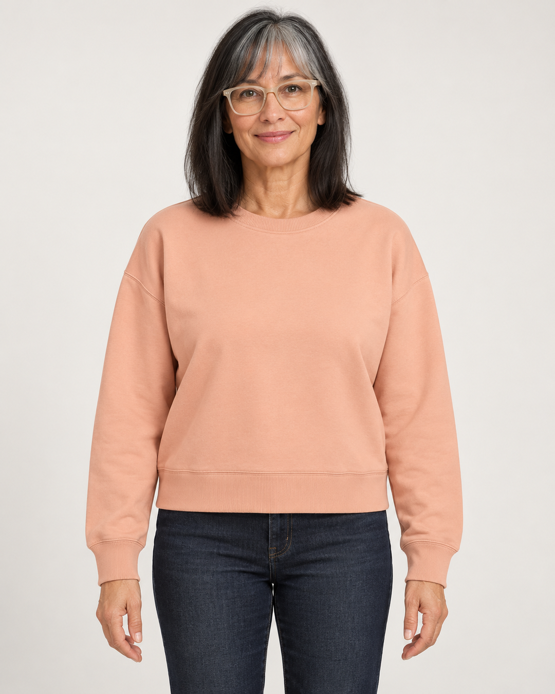Sitztgut Damen-Sweatshirt aus Baumwolle, kurz geschnitten – Fraiche Peche – Vorderansicht