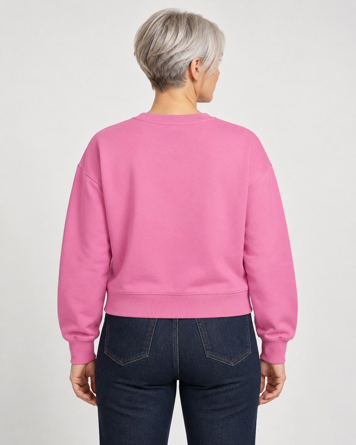 Sitztgut Damen-Sweatshirt aus Baumwolle, kurz geschnitten – Bubble Pink – Rückenansicht
