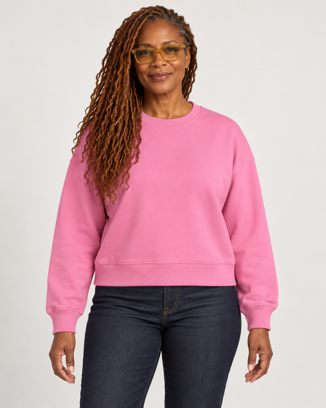 Sitztgut Damen-Sweatshirt aus Baumwolle, kurz geschnitten – Bubble Pink – Vorderansicht