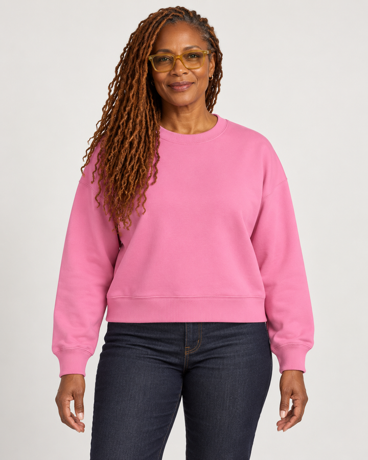 Sitztgut Damen-Sweatshirt aus Baumwolle, kurz geschnitten – Bubble Pink – Vorderansicht