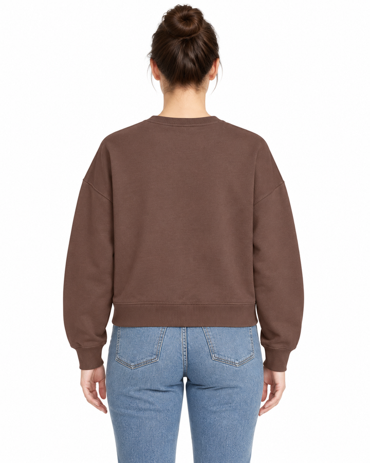 Sitztgut Damen-Sweatshirt aus Baumwolle, kurz geschnitten – Mocha – Rückenansicht