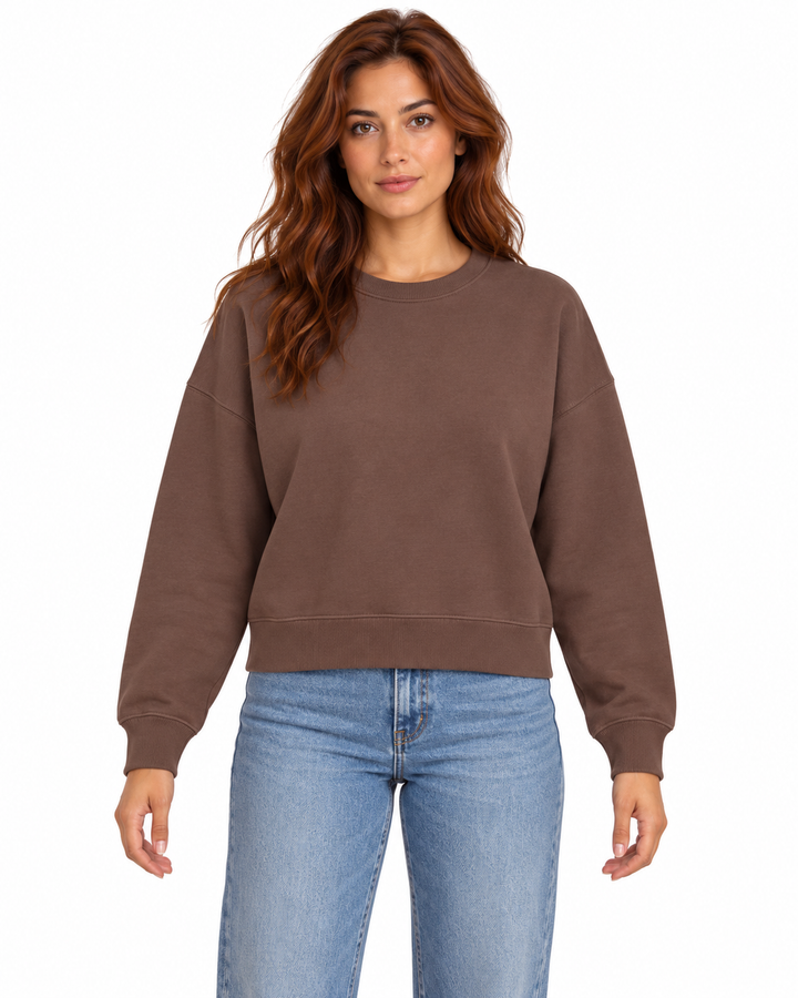 Sitztgut Damen-Sweatshirt aus Baumwolle, kurz geschnitten – Mocha – Vorderansicht