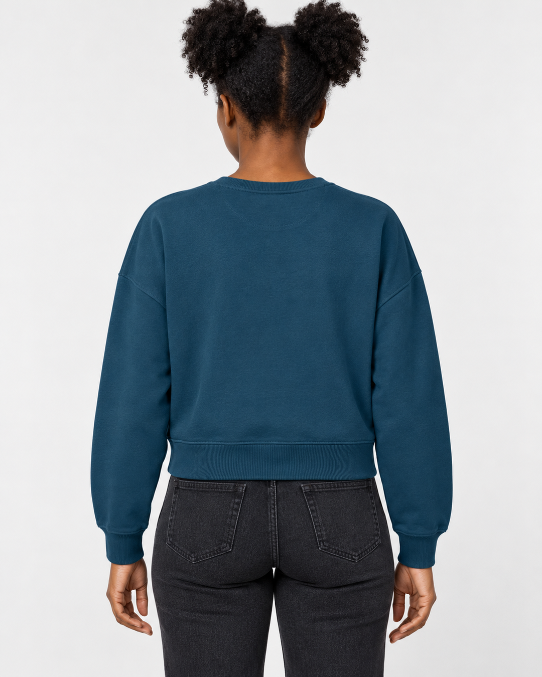 Sitztgut Damen-Sweatshirt aus Baumwolle, kurz geschnitten – Deep Teal – Rückenansicht