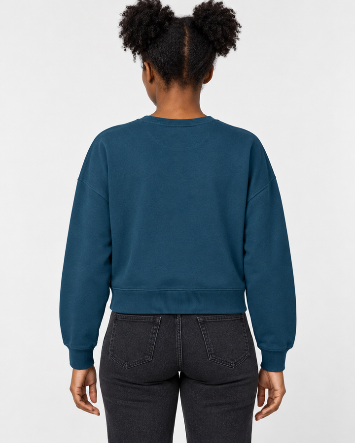 Sitztgut Damen-Sweatshirt aus Baumwolle, kurz geschnitten – Deep Teal – Rückenansicht