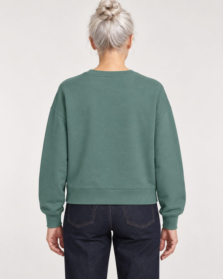 Sitztgut Damen-Sweatshirt aus Baumwolle, kurz geschnitten – Green Bay – Rückenansicht