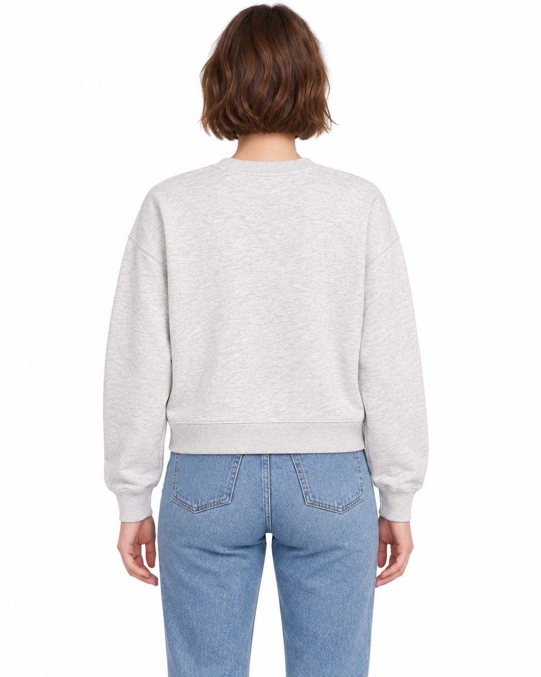 Sitztgut Damen-Sweatshirt aus Baumwolle, kurz geschnitten – Hellgrau meliert (Cool Heather Grey) – Rückenansicht