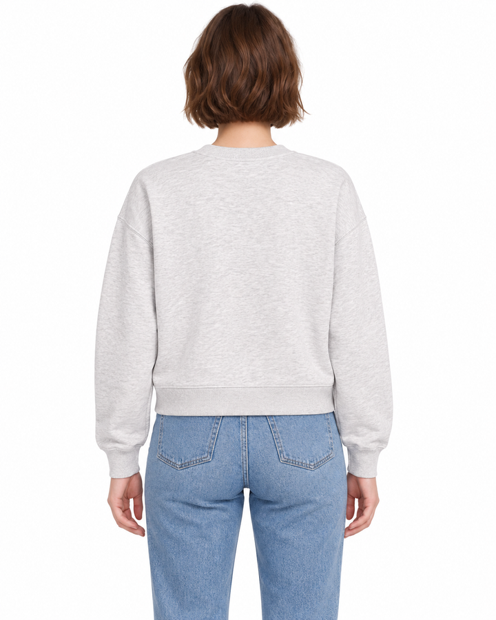 Sitztgut Damen-Sweatshirt aus Baumwolle, kurz geschnitten – Hellgrau meliert (Cool Heather Grey) – Rückenansicht