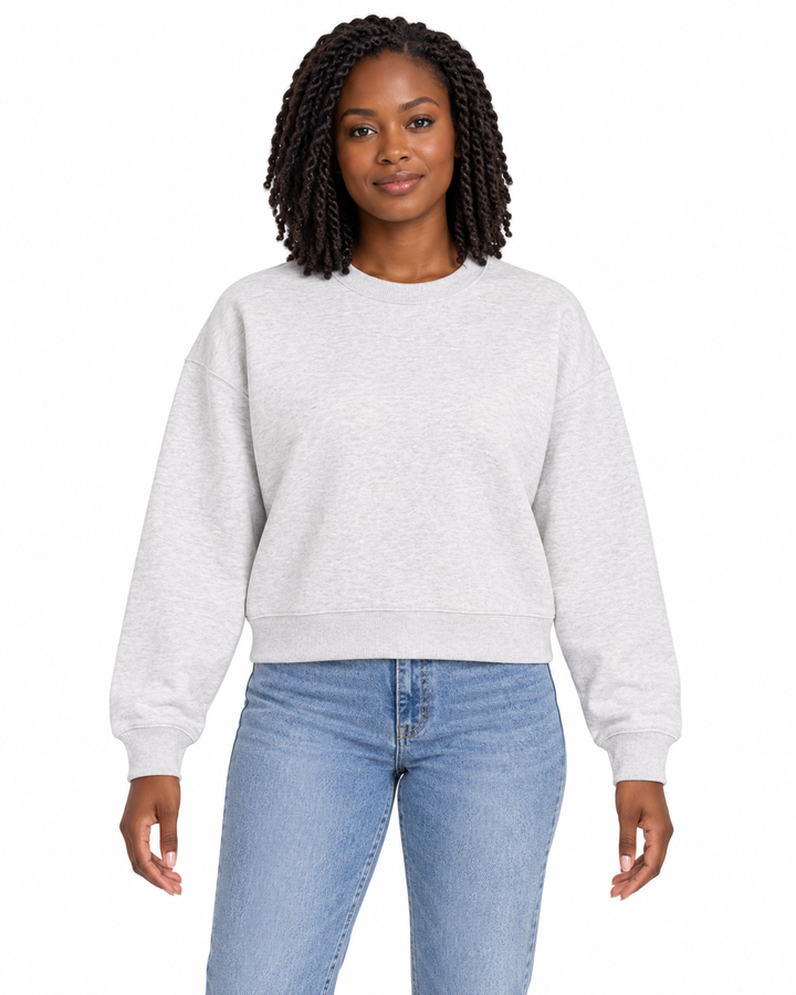 Sitztgut Damen-Sweatshirt aus Baumwolle, kurz geschnitten – Hellgrau meliert (Cool Heather Grey) – Vorderansicht