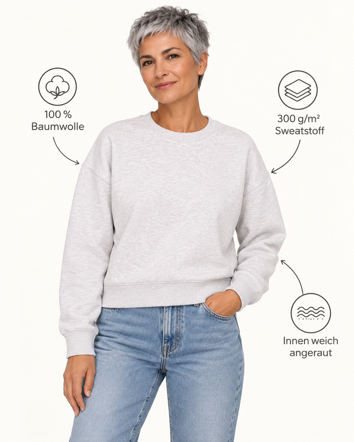 Sitztgut Damen-Sweatshirt aus Baumwolle, kurz geschnitten – Hellgrau meliert (Cool Heather Grey) – Produktdetails