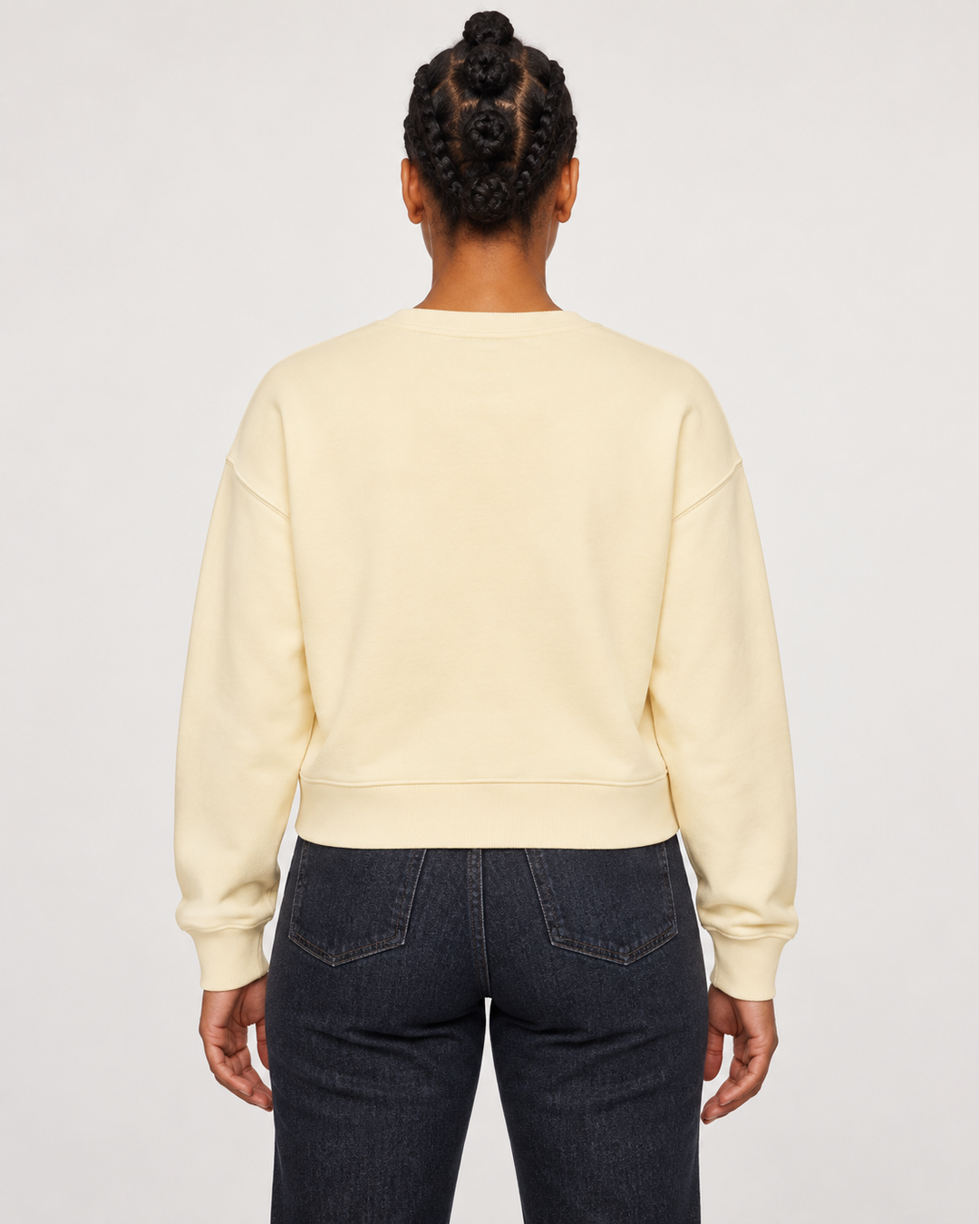 Sitztgut Damen-Sweatshirt aus Baumwolle, kurz geschnitten – Honey Paper – Rückenansicht