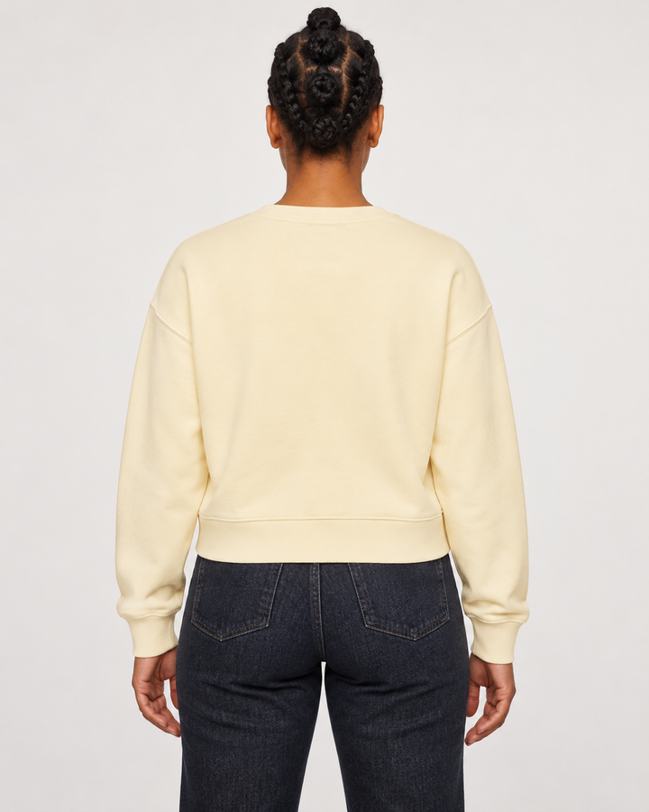 Sitztgut Damen-Sweatshirt aus Baumwolle, kurz geschnitten – Honey Paper – Rückenansicht