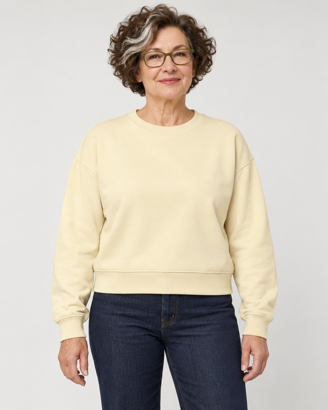 Sitztgut Damen-Sweatshirt aus Baumwolle, kurz geschnitten – Honey Paper – Vorderansicht