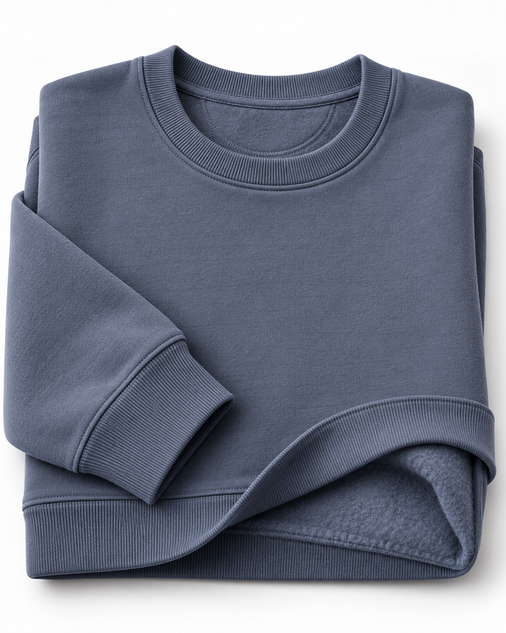 Sitztgut Damen-Sweatshirt aus Baumwolle, kurz geschnitten – Blue Grey – Materialdetail