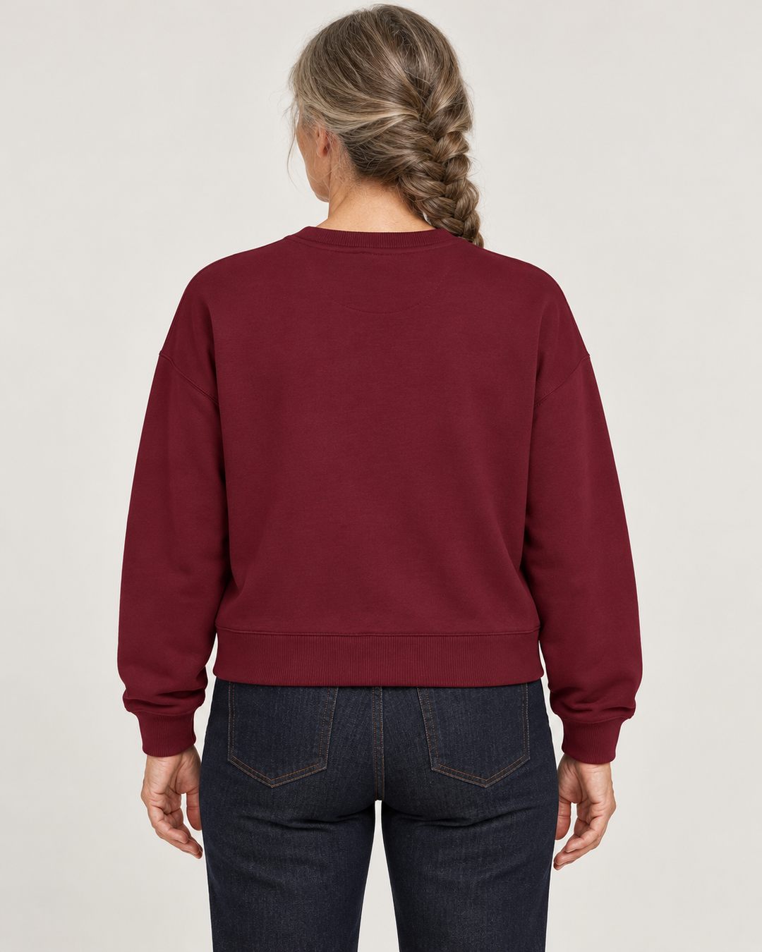 Sitztgut Damen-Sweatshirt aus Baumwolle, kurz geschnitten – Burgundy – Rückenansicht