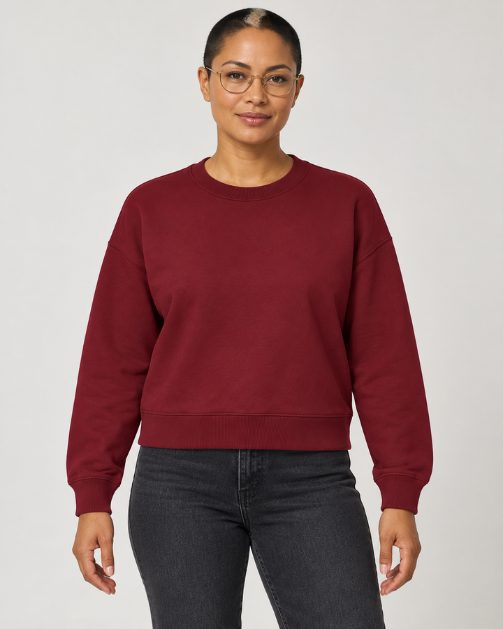 Sitztgut Damen-Sweatshirt aus Baumwolle, kurz geschnitten – Burgundy – Vorderansicht