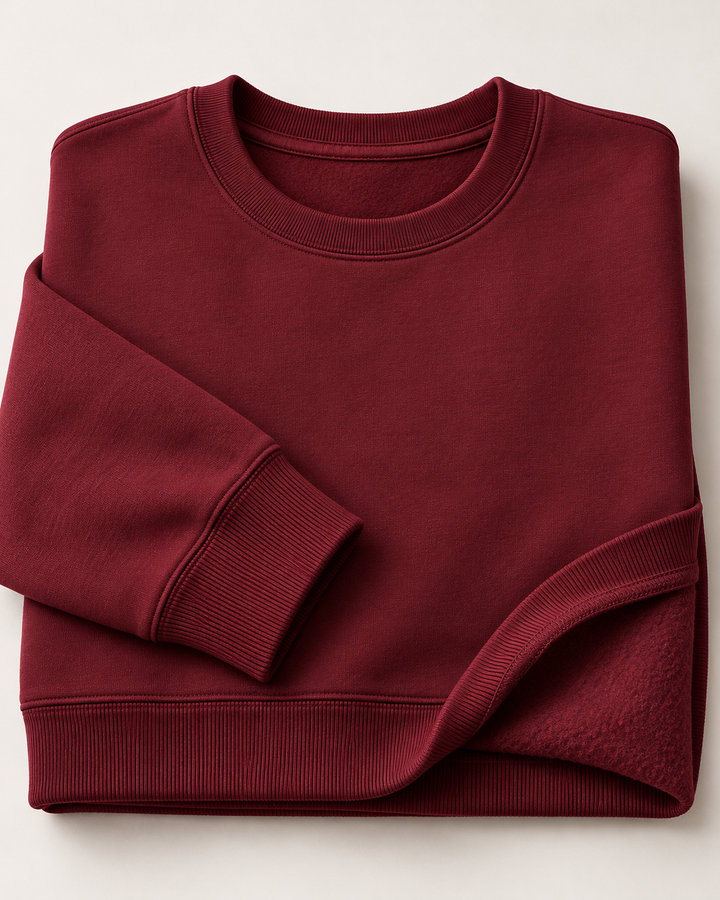 Sitztgut Damen-Sweatshirt aus Baumwolle, kurz geschnitten – Burgundy – Materialdetail