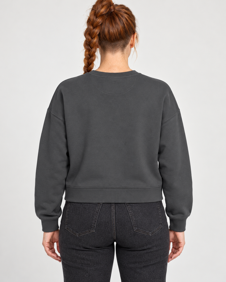 Sitztgut Damen-Sweatshirt aus Baumwolle, kurz geschnitten – Anthracite – Rückenansicht