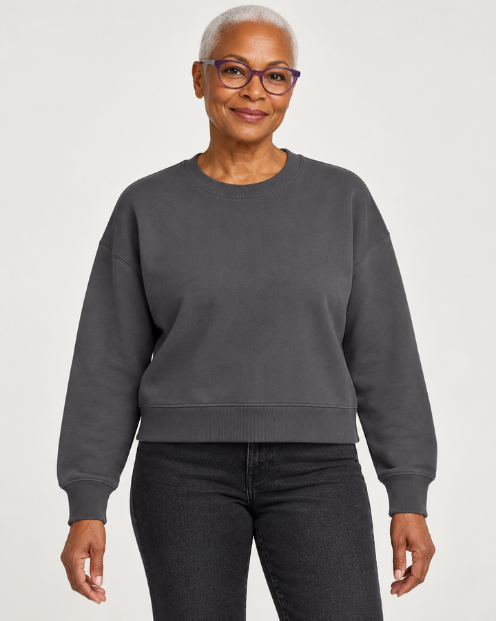 Sitztgut Damen-Sweatshirt aus Baumwolle, kurz geschnitten – Anthracite – Vorderansicht