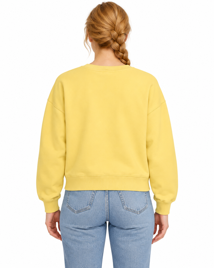 Sitztgut Damen-Sweatshirt aus Baumwolle, kurz geschnitten – Viva Yellow – Rückenansicht