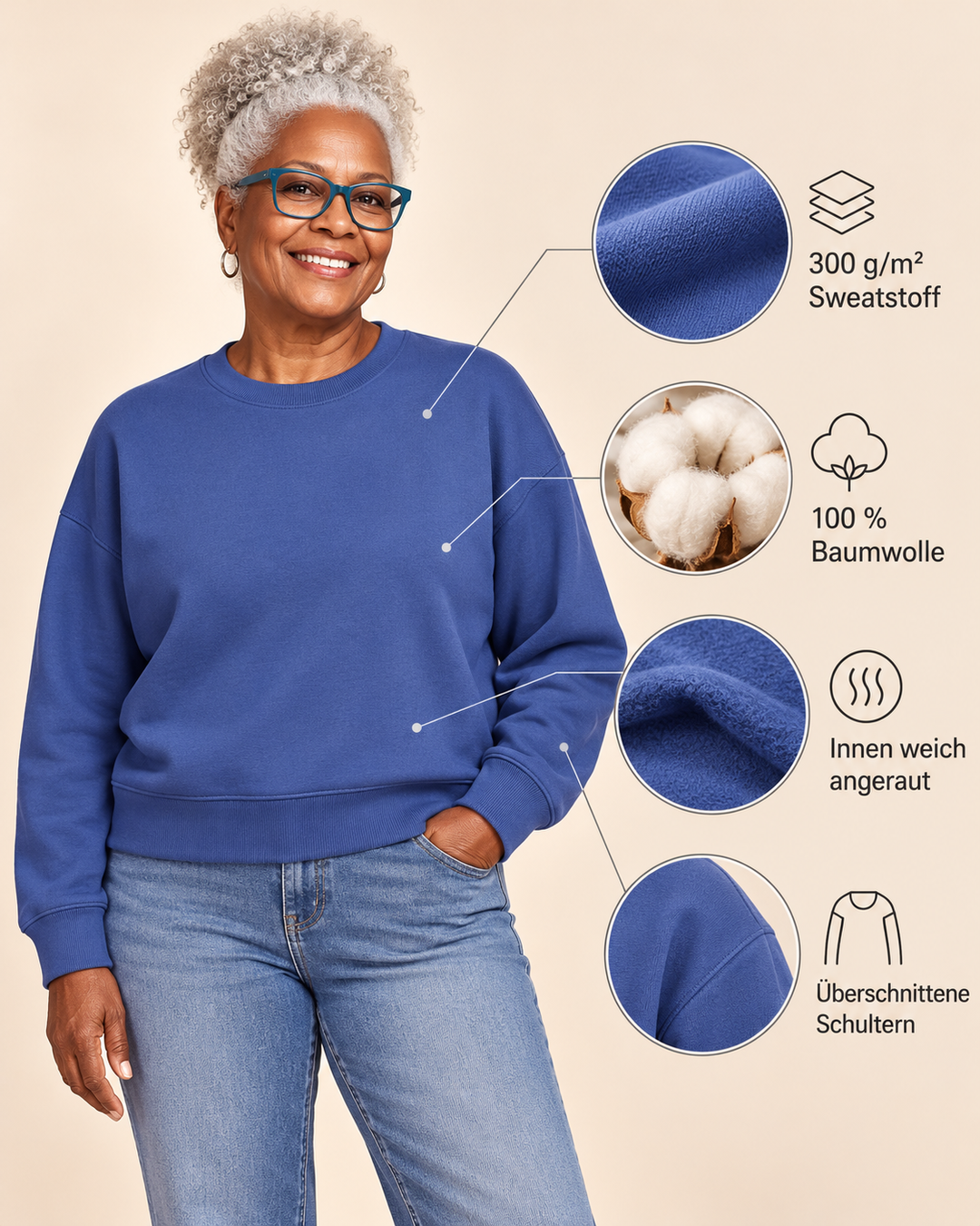 Sitztgut Damen-Sweatshirt aus Baumwolle, kurz geschnitten – Dusk – Produktdetails