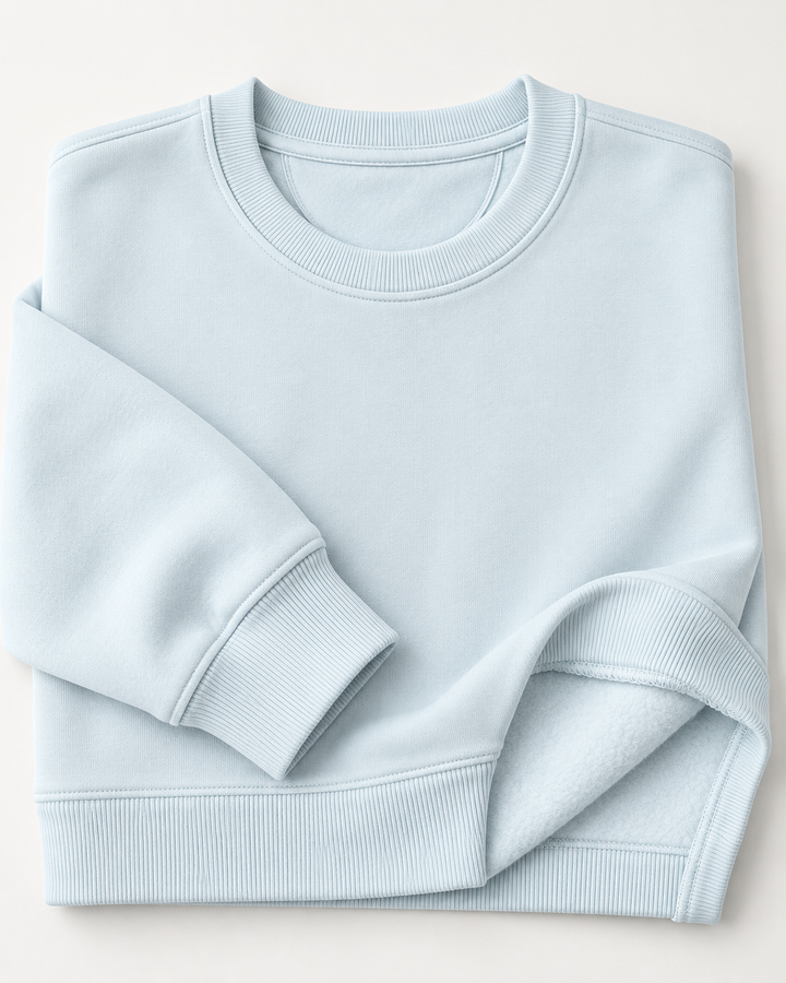 Sitztgut Damen-Sweatshirt aus Baumwolle, kurz geschnitten – Blue Ice – Materialdetail