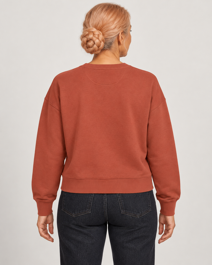 Sitztgut Damen-Sweatshirt aus Baumwolle, kurz geschnitten – Heritage Brown – Rückenansicht