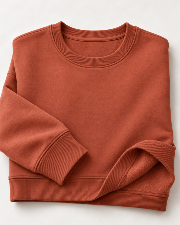 Sitztgut Damen-Sweatshirt aus Baumwolle, kurz geschnitten – Heritage Brown – Materialdetail