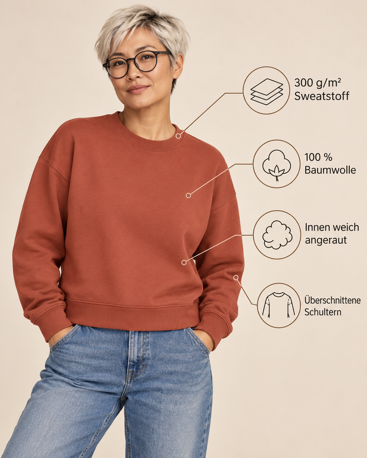 Sitztgut Damen-Sweatshirt aus Baumwolle, kurz geschnitten – Heritage Brown – Produktdetails