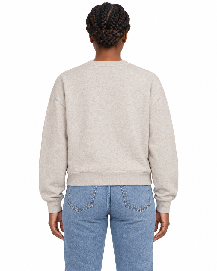Sitztgut Damen-Sweatshirt aus Baumwolle, kurz geschnitten – Beige meliert (Heather Haze) – Rückenansicht