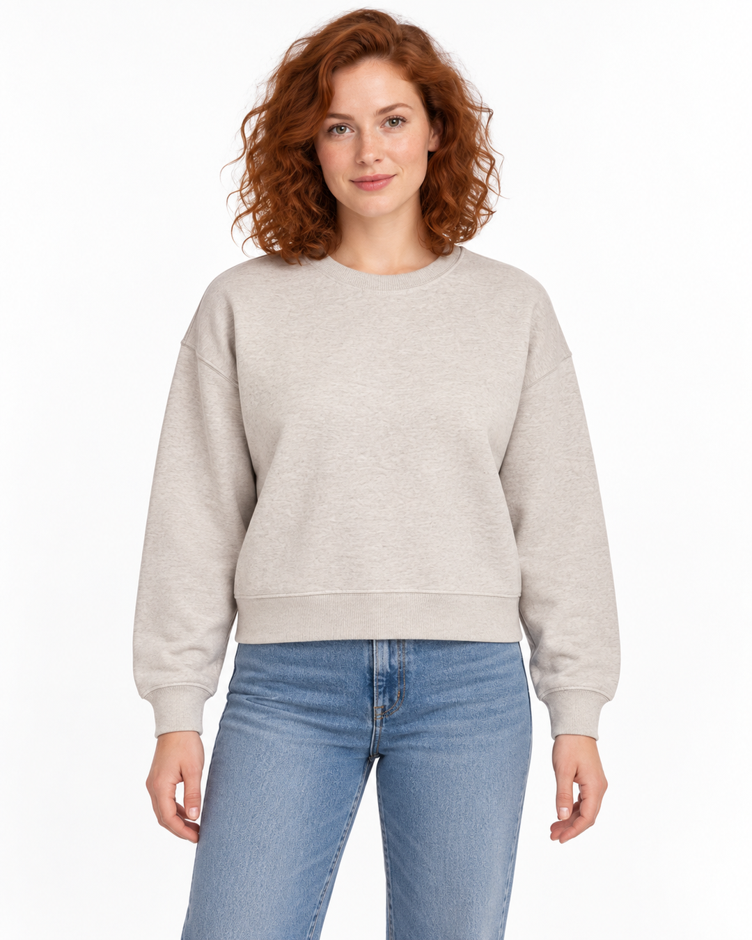 Sitztgut Damen-Sweatshirt aus Baumwolle, kurz geschnitten – Beige meliert (Heather Haze) – Vorderansicht