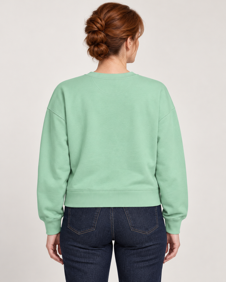 Sitztgut Damen-Sweatshirt aus Baumwolle, kurz geschnitten – Misty Jade – Rückenansicht