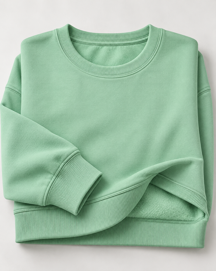Sitztgut Damen-Sweatshirt aus Baumwolle, kurz geschnitten – Misty Jade – Materialdetail
