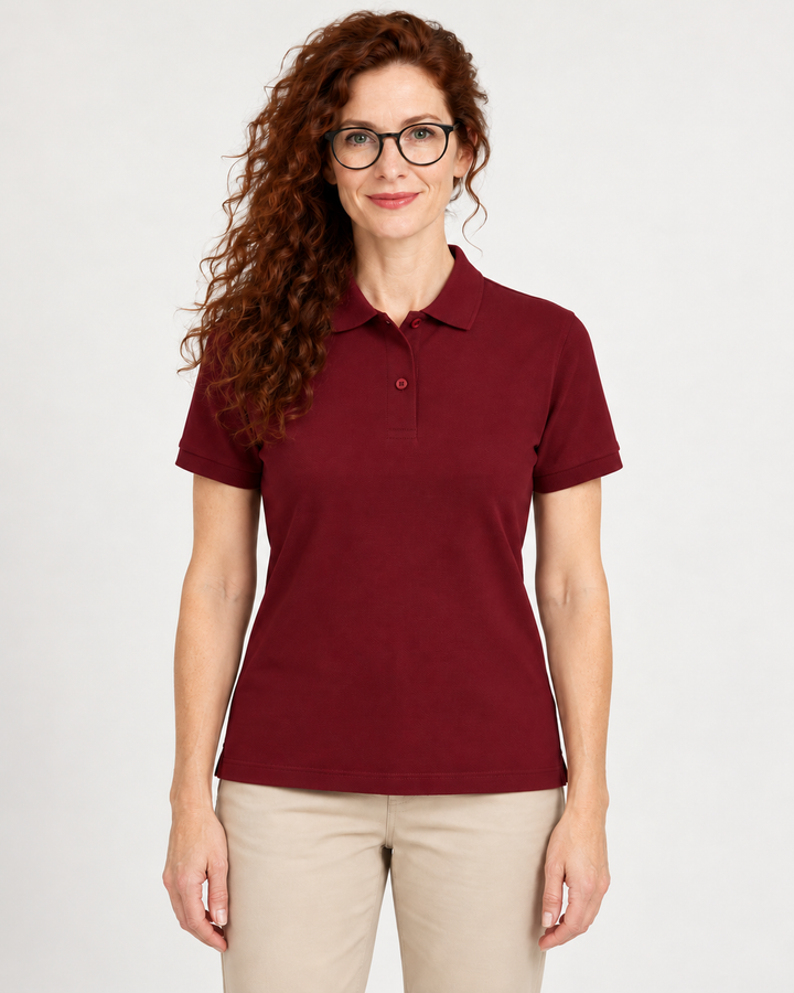 Sitztgut Damen-Poloshirt aus Baumwoll-Piqué, 185 g/m² – Burgundy – Vorderansicht